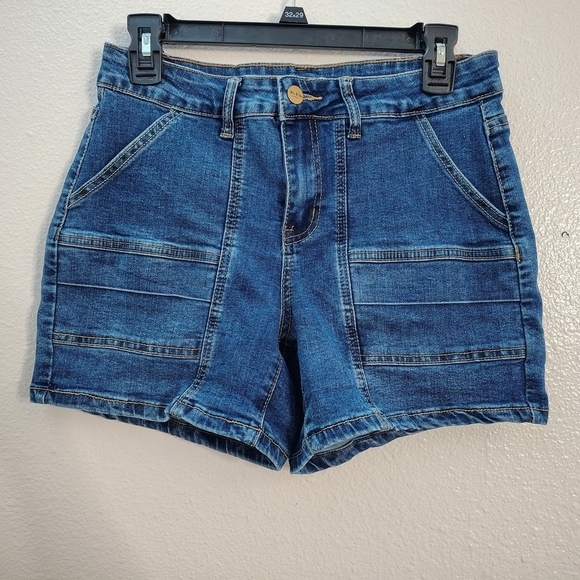 BLEU Pants - BLEU Women's Blue Denim Shorts Sz 4 Slash Pockets High Rise Stretch